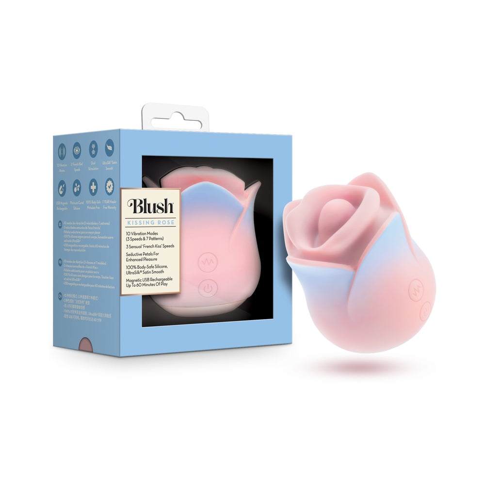 Blush Collection Kissing Rose pink clitoral vibrator with petals and 10 vibration modes