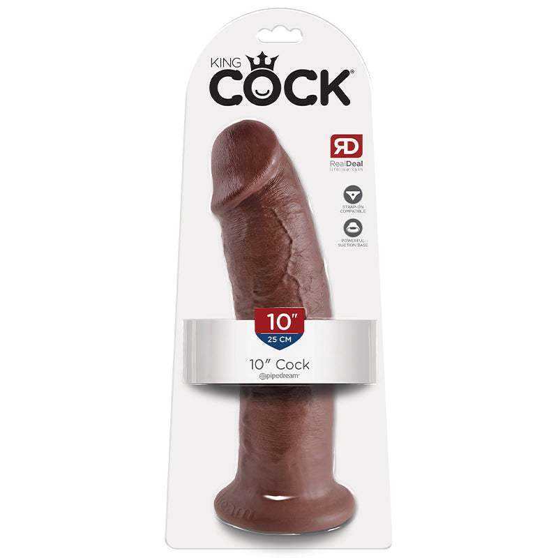 King Cock 10 inch realistic brown dildo with suction cup base and detailed veins
