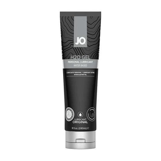 JO H2O Gel water-based personal lubricant bottle with thick, plush texture and moisturizing formula