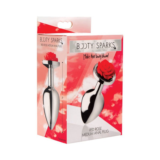 Booty Sparks Red Rose anal plug with red rose design and aluminum alloy finish