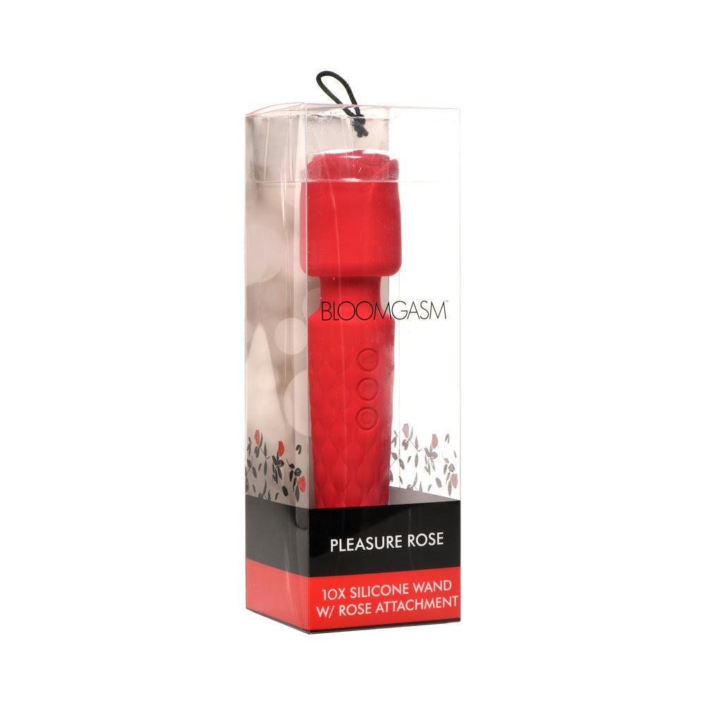 Pleasure Rose 10X silicone wand with red rose attachment for powerful waterproof vibration and flexible massage