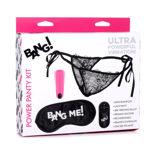 BANG! Power Panty Lace Panties, Bullet, & Blindfold Kit Pink