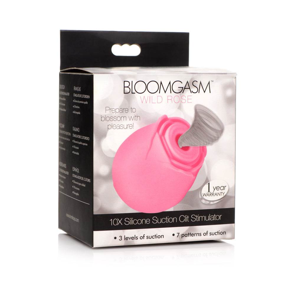 Pink Bloomgasm 10X Wild Rose silicone suction clit stimulator with USB rechargeable, body-safe design