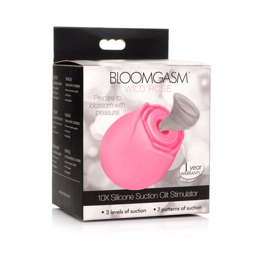 Pink Bloomgasm 10X Wild Rose silicone suction clit stimulator with USB rechargeable, body-safe design