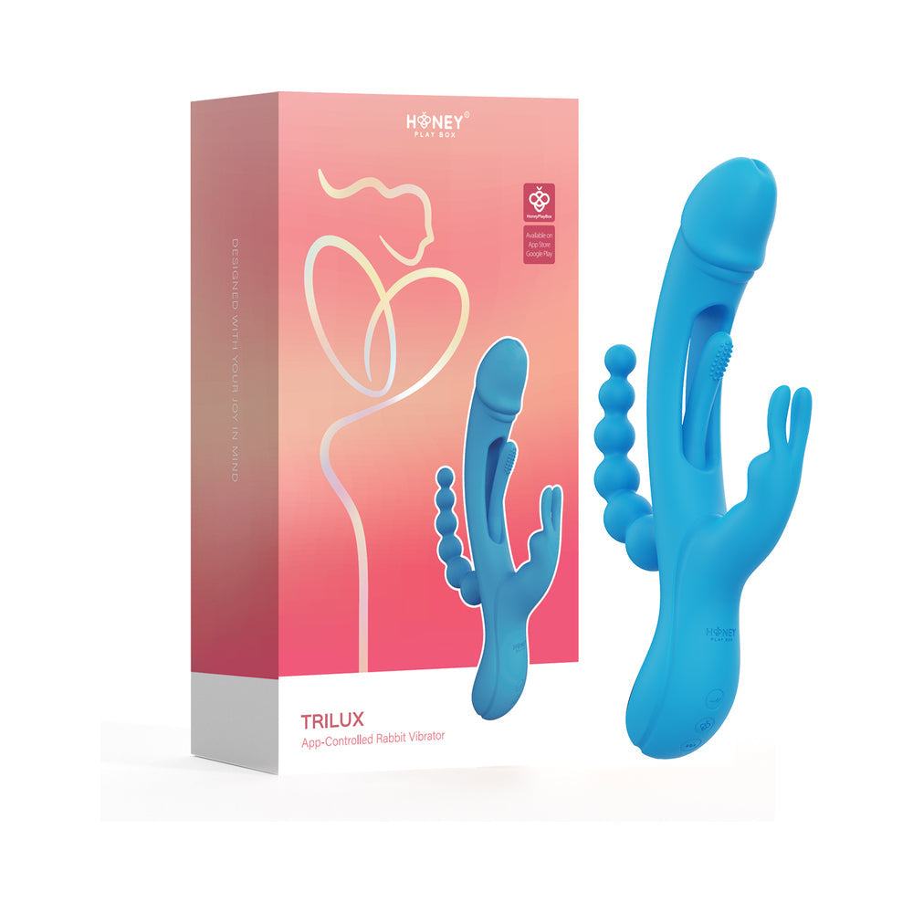 Honey Play Box Trilux app-controlled blue rabbit vibrator with anal beads and multiple stimulation modes
