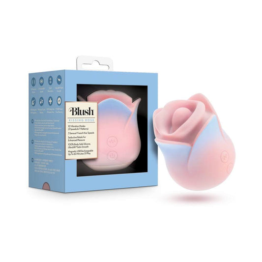 Blush Collection Kissing Rose pink clitoral vibrator with petals and 10 vibration modes