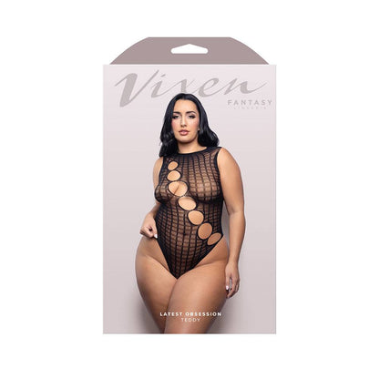 Fantasy Lingerie Vixen Latest Obsession Teddy with Diagonal Rhinestone Accent Cut-Outs Black Queen Size