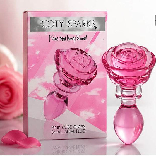 Pink Rose Glass small anal plug with elegant rose-shaped base and smooth tapered design